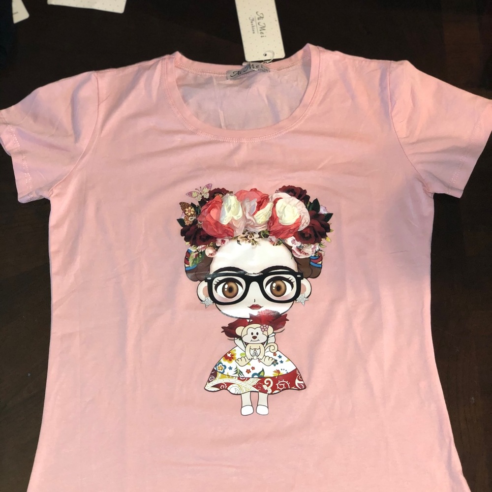Pink Shirt with Frida Kahlo